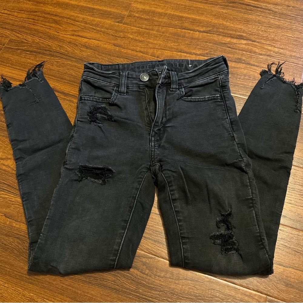 American Eagle Outfitters Black Skinny Jeans Distressed Design